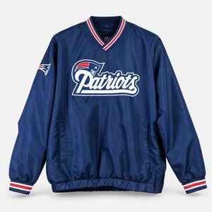 New England Patriots NFL Mens M V-Neck Pullover Windbreaker Embroidered Side Zip